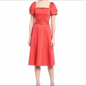 ANTONIO MELANI Lara Midi Dress Puff Sleeve Square Neckline A-Line Red Size 0 New